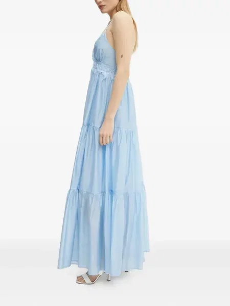 Warstwowa sukienka maxi Ermanno Scervino koronkowa garniturowa niebieska