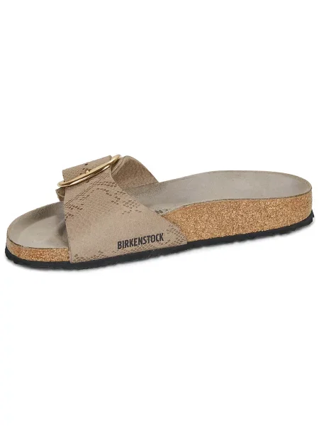 Papuci Birkenstock cu cataramă cu toc plat bej