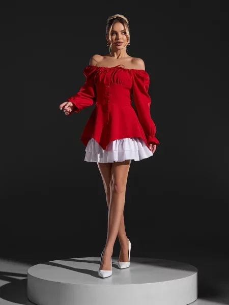 Сукня міні ISSA Plus комбінований верх червоний