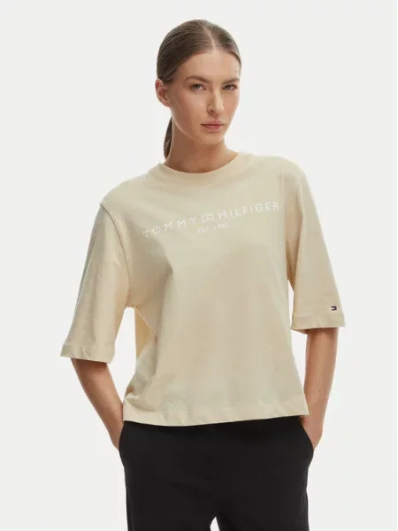 TOMMY HILFIGER Tričko žltohnedá / námornícka modrá / červená / biela béžová