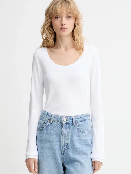 Tricou cu mânecă lungă Calvin Klein alb