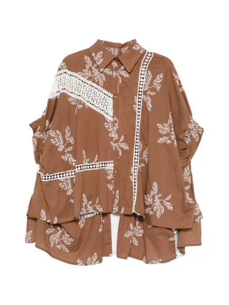 Риза Bye на цветя с принт с дантела кафяво