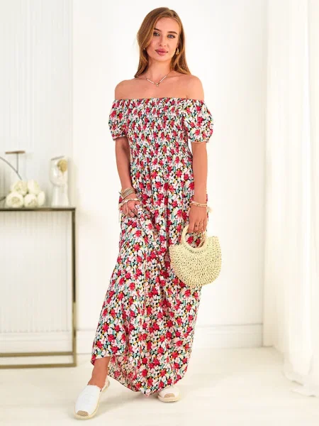 Rochie maxi Resti cu model floral cu imagine de costum negru