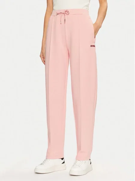 Hlače iz tkanine Guess roza