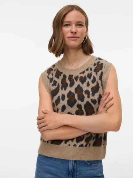 VERO MODA Sveter VMLEILA piesková / tmavohnedá čierna