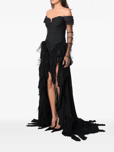 Rochie Norina St cu pene asimetrică negru