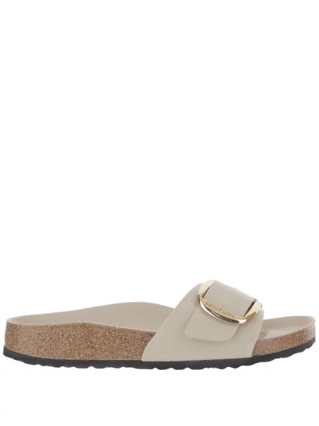 Klapki Birkenstock skórzane na sprzączkę beżowe