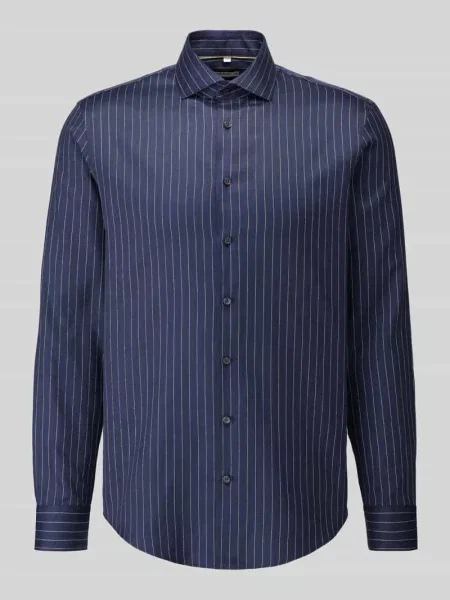 Koszula biznesowa o kroju slim fit z czystej bawełny Jake*s granatowa