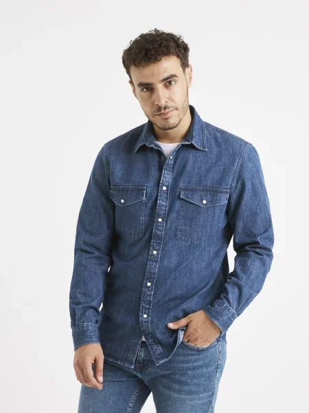 Cămașă din denim Celio albastru