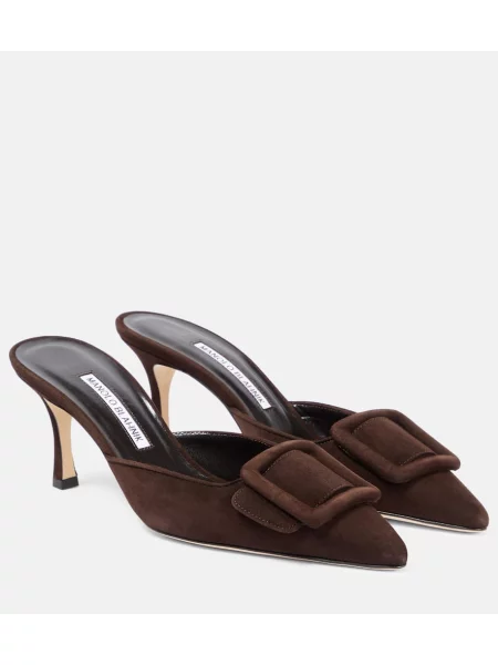 Papuci tip mules Manolo Blahnik din piele de căprioară
