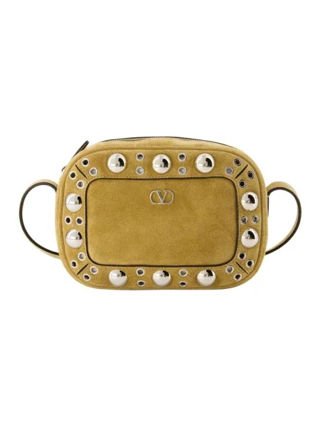 Lniana torebka crossbody Valentino Garavani beżowa