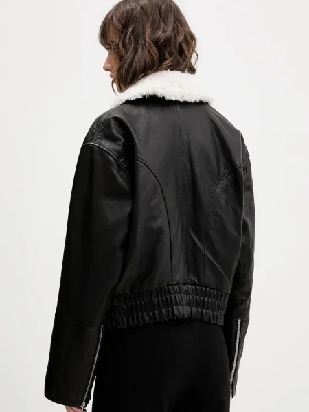 HUGO geacă de piele de tranzitie oversize negru