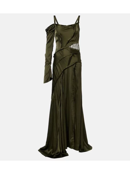 Rochie Blumarine din satin asimetrică verde