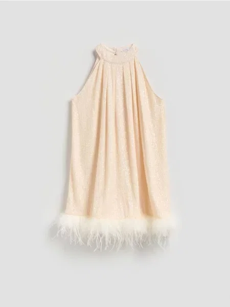 Reserved Rochie cu paiete crem