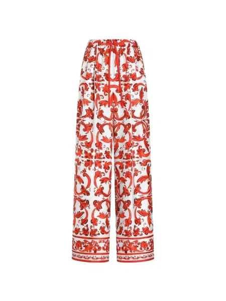 Pantaloni Dolce & Gabbana de mătase cu imagine alb
