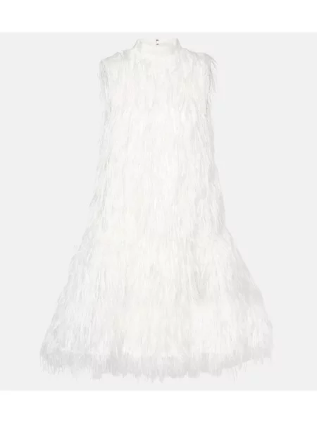 Svilena obleka Roksanda s perjem bela