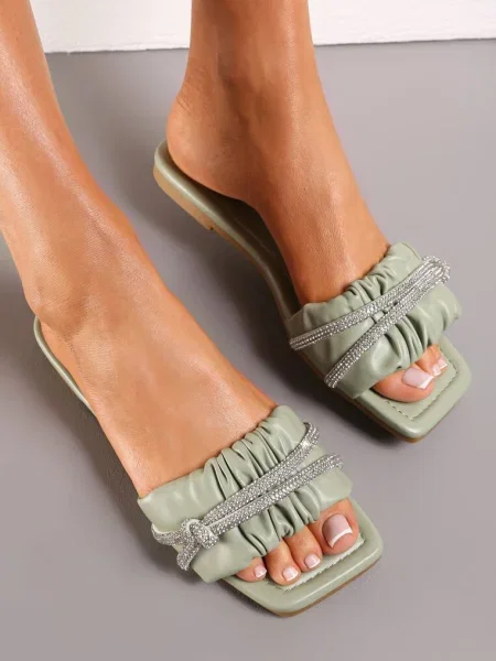 Papuci cu vârf pătrat și zirconiu Jonze verzi