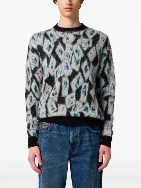 Pulover Msgm cu imprimeu geometric de mohair gri