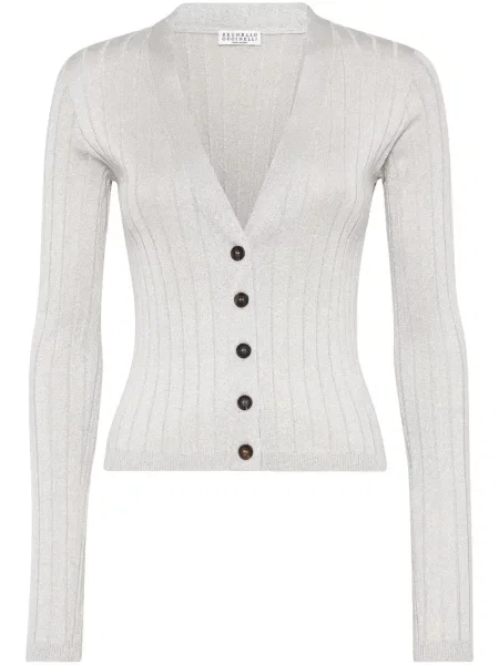 Cardigan Brunello Cucinelli cu decolteu în V gri