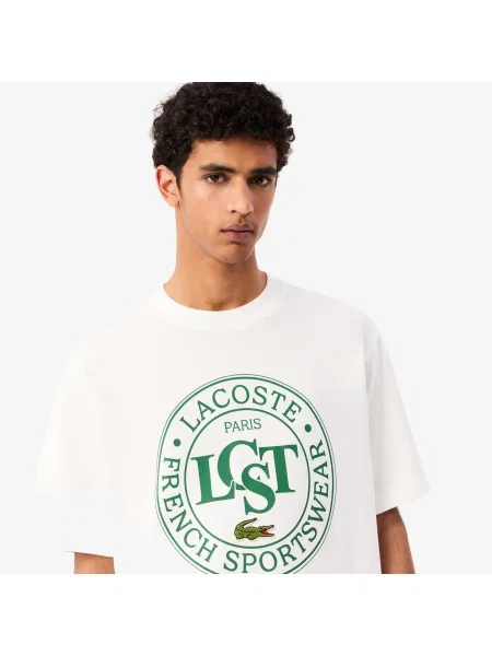 Lacoste Luźna Koszulka Z Nadrukiem biała