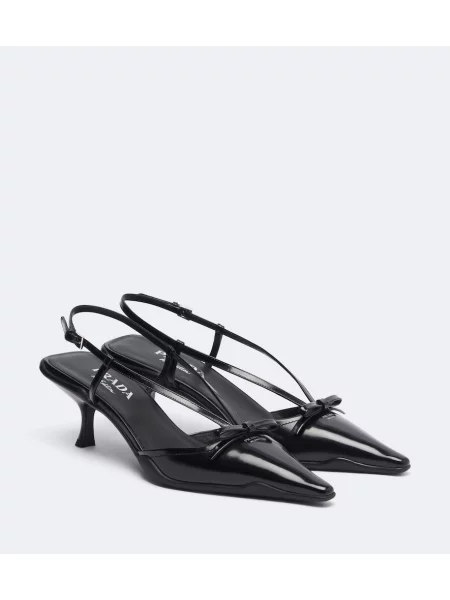Pantofi cu toc Prada cu funde din piele slingback negru