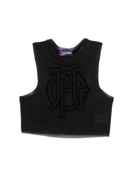 Top Jean Paul Gaultier z siateczki z logo czarny