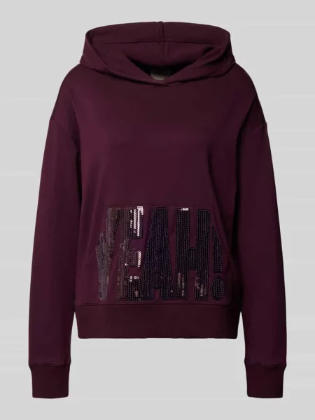 Bluza z mieszanki z kapturem kieszenią kangurką i cekinami Milano Italy bordowa