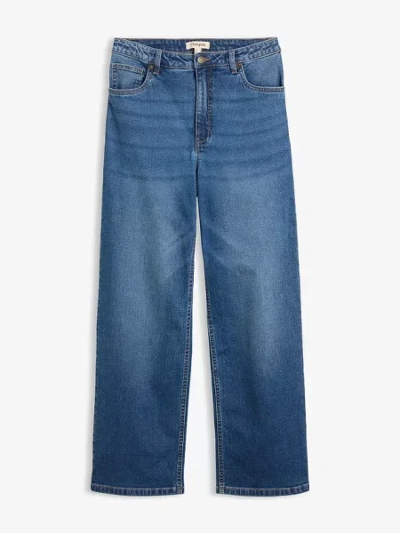 Jeansy wide leg mid waist z detalami w panterkę niebieskie