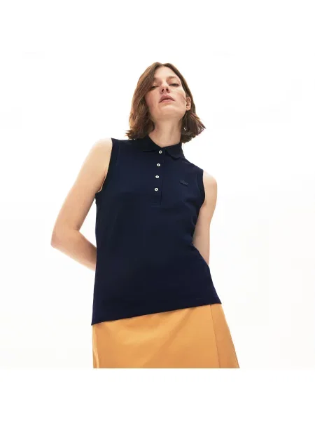 Lacoste Koszulka Polo Z Piki Bez Rękawów granatowa