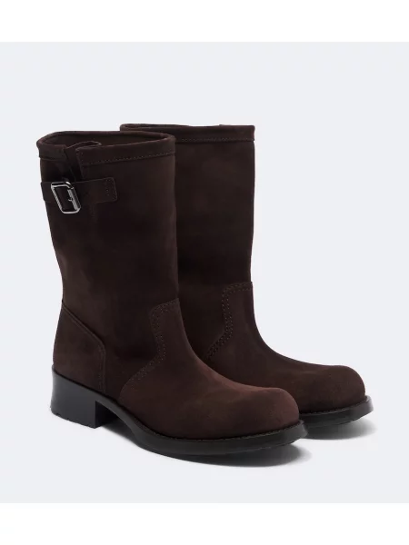 Botine Prada din piele de căprioară maro