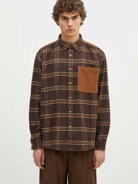 Риза Barbour Wolfwood OS Checked Shirt мъжка със стандартна кройка с класическа яка кафяво