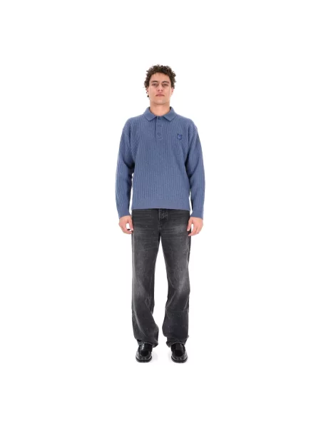 Sweter Maison Kitsune wełniany w paski niebieski