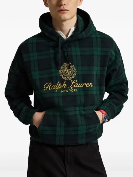 Кариран суичър с качулка Polo Ralph Lauren бродиран зелено