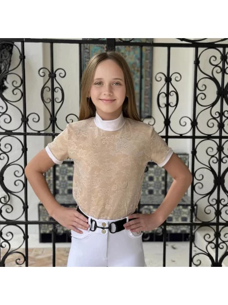 Koszulka polo z długim rękawem dla dziewczynki Cavalliera Pure Lace brązowa