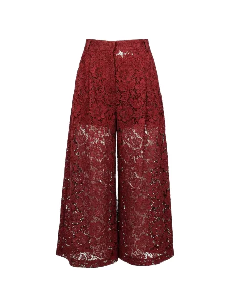 Pantaloni palazzo Valentino Garavani din dantelă roșu