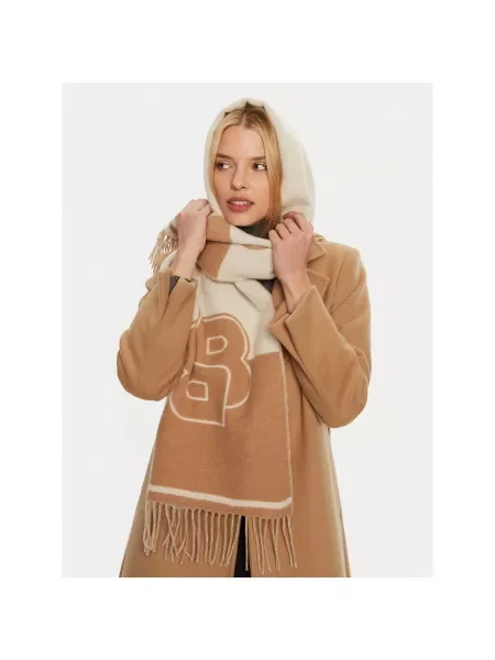 Шал с вълна BOSS с десен бежово