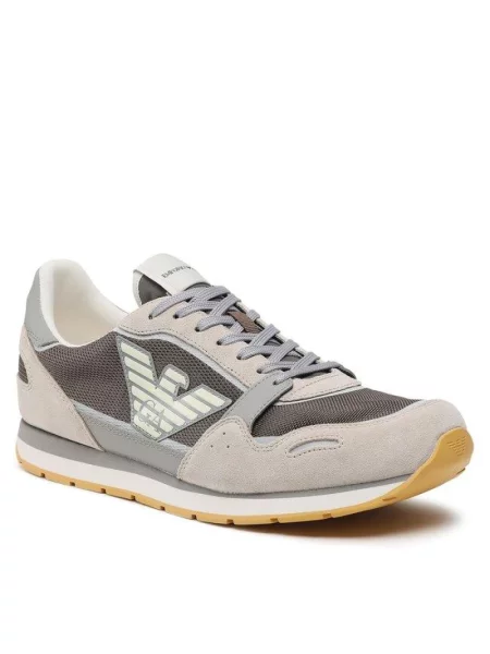 Sneakersy Emporio Armani zamszowe z siateczki beżowe