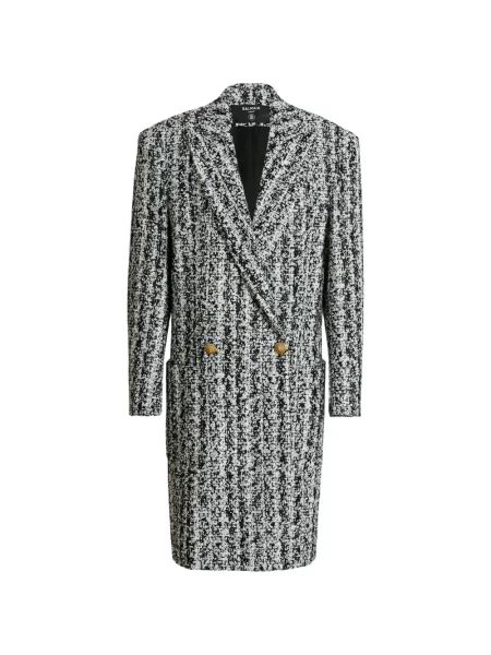 Lung palton Balmain din tweed negru