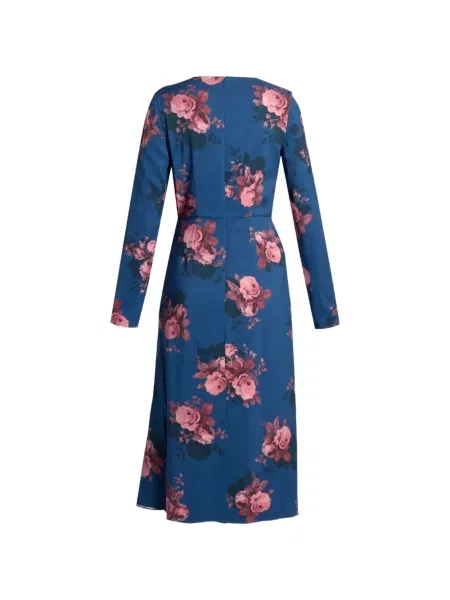 Rochie Erdem cu model floral cu imagine drapată albastru