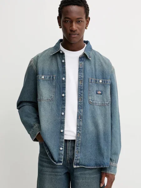 Dickies cămașă jeans bleumarin cu guler clasic regular albastru