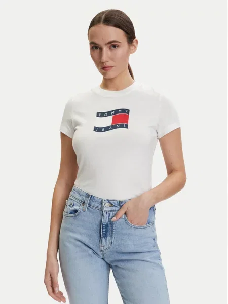 Tommy Jeans Tričko Écru biela