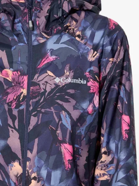 Geacă Columbia cu model floral cu glugă cu imagine albastru