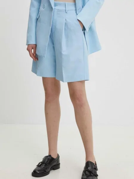 Къс панталон Answear Lab с изчистен дизайн с висока талия синьо