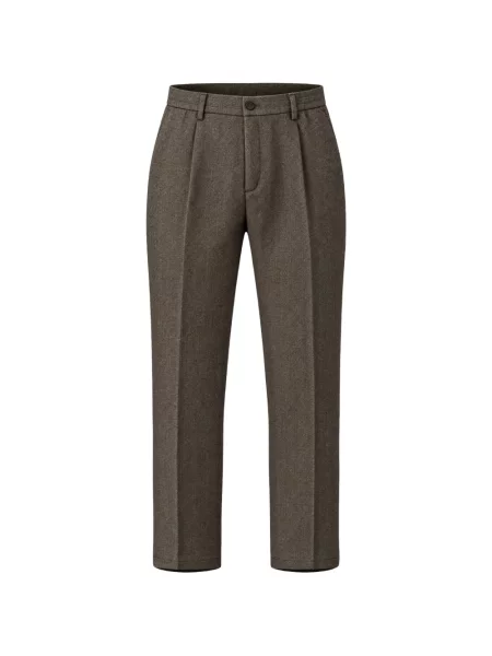 Pantaloni Cruna cu model herringbone maro