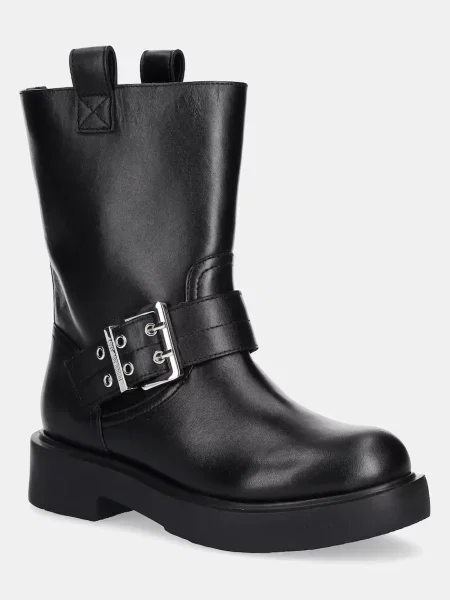 Love Moschino cizme de piele cu plat negru