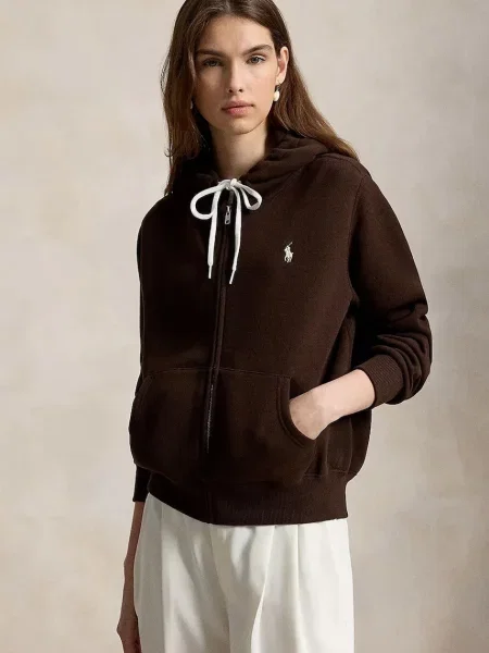 Polo Ralph Lauren hanorac cu și glugă pentru femei cu maro