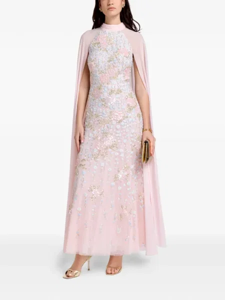 Rochie midi Needle & Thread cu model floral cu imagine până la genunchi roz