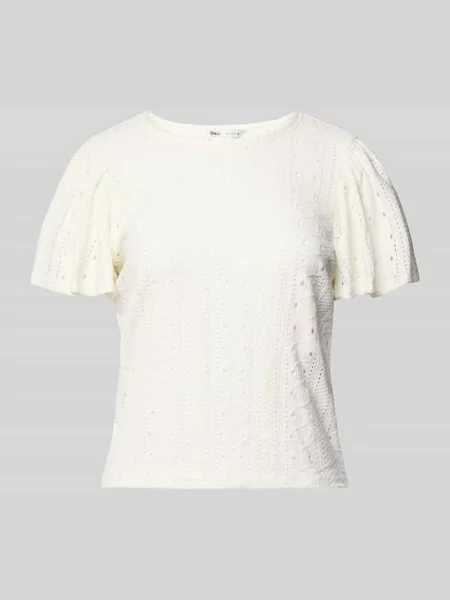 T-shirt o kroju regular fit z ażurowym wzorem model ‘RIVERSIDE’ Only biała
