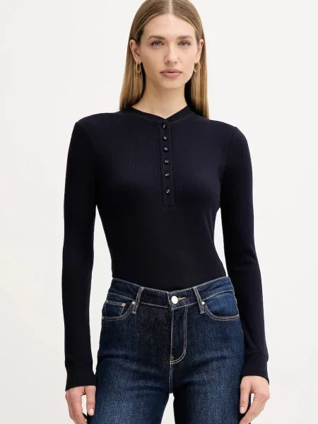 MAX&Co. longsleeve z dodatkiem wełny granatowy