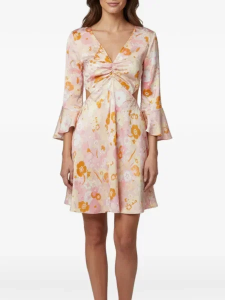 Lung rochie mini Maje cu model floral cu imagine roz